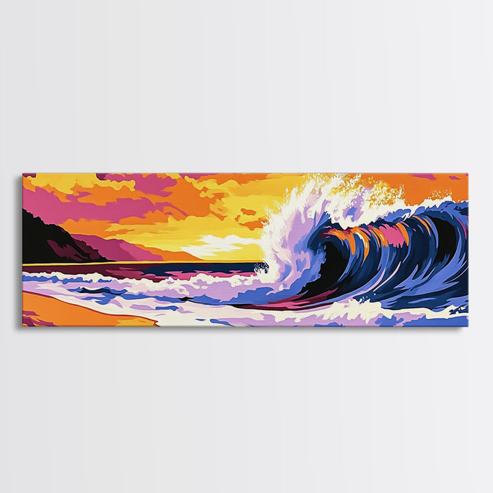 Ocean Wave Painting, Beach Sunset Art, Surf Art, Coastal Wall Decor, Modern Seascape, Tropical Vibes, Beach House Art, Canvas Print