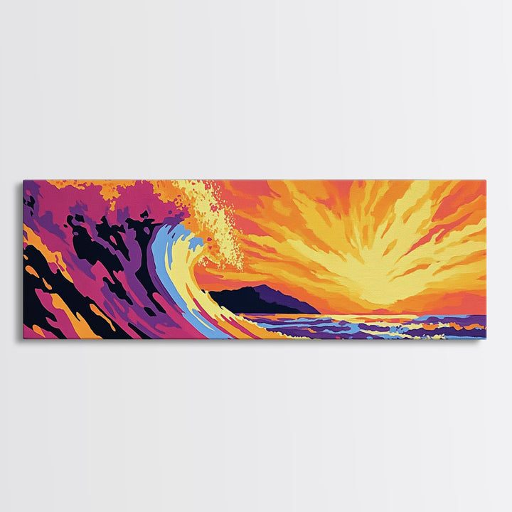 Ocean Wave, Sunset Seascape, Bold Coastal, Canvas Print, Beach Wall Art, Vibrant Surf Art, Tropical Home Decor, Water Movement