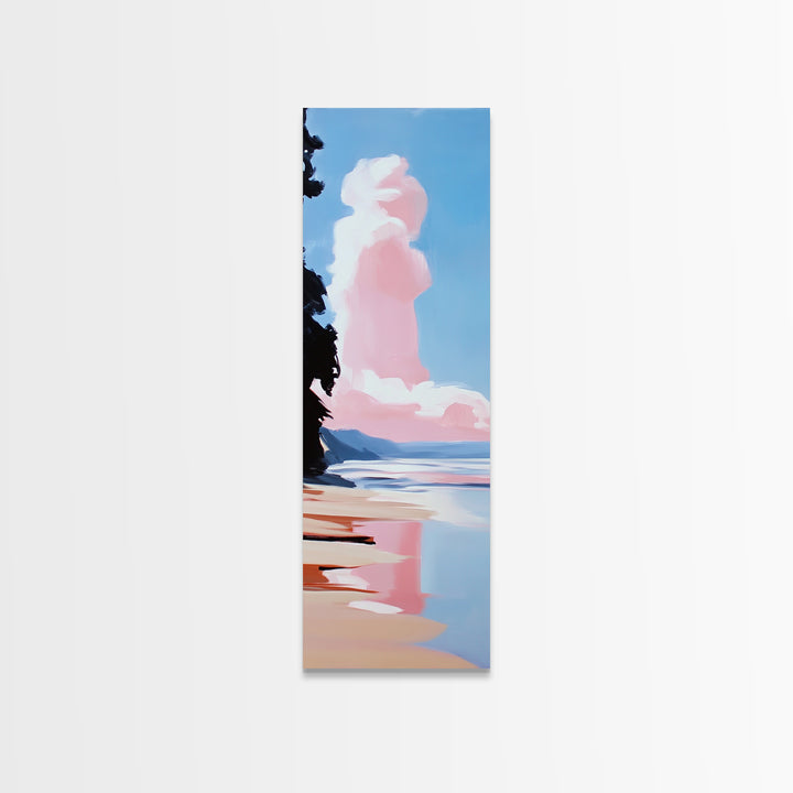 Pink Cloud Beach, Dreamy Seascape, Pastel Ocean Art, Coastal Wall Decor, Aesthetic Art, Bedroom Art, Canvas Print
