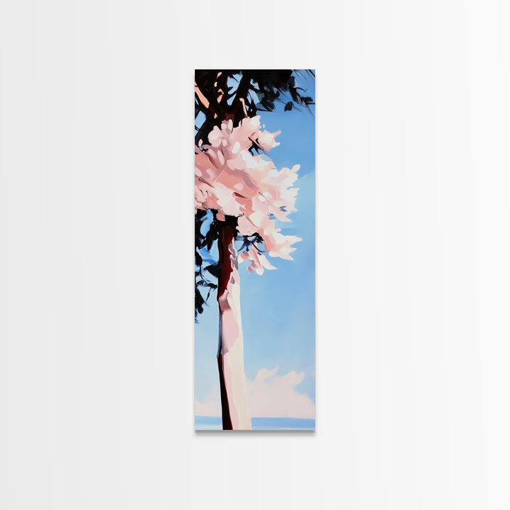 Cherry Blossom Tree, Spring Nature Art, Pink Floral Landscape, Modern Minimalist, Home Office Art, Framed Canvas Print