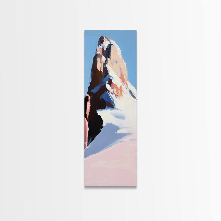 Mountain Modern Landscape, Snowy Peak, Framed Canvas Print, Contemporary Wall Art, Living Room Wall Art, Elegant Fine Art
