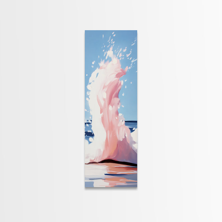 Ocean Splash, Coastal Abstract, Surreal Wave, Framed Canvas Print, Minimalist Seascape, Living Room Wall Art, Dreamy Blue and Pink