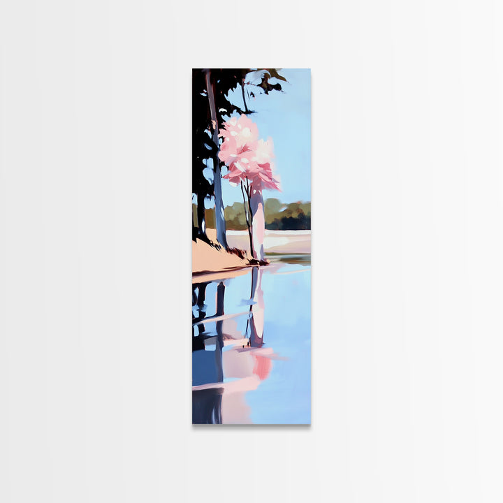 Cherry Blossom Reflection, Peaceful Nature Scene, Pastel Wall Art, Canvas Print, Bedroom Decor, Elegant Minimalist Art, Zen Aesthetic