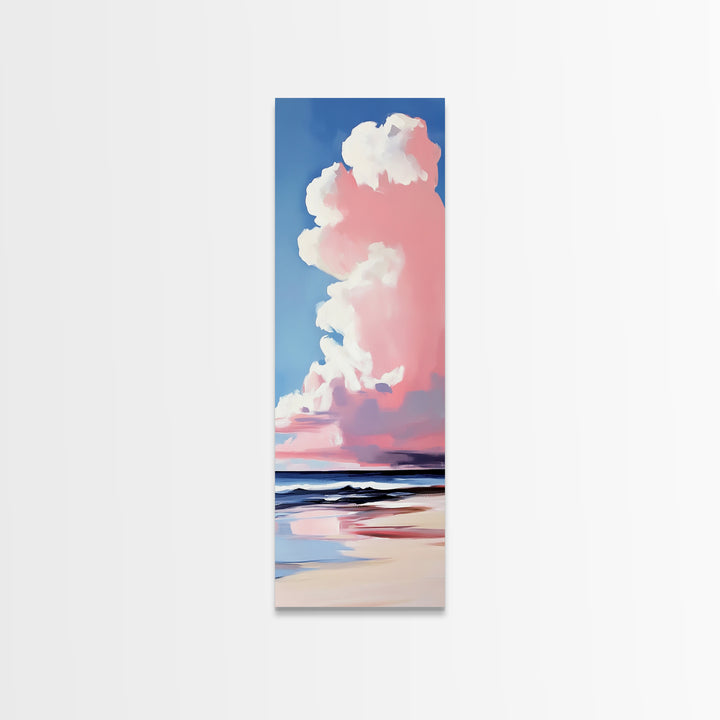 Pink Clouds, Coastal Sky, Beach Serenity, Canvas Print, Pastel Wall Art, Minimalist Painting, Bedroom Decor, Dreamy Art, Gift