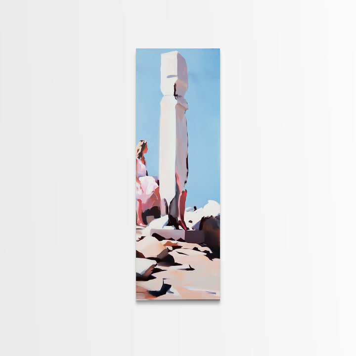 Stone Sculpture, Abstract Figure, Modern Minimalist Art, Desert Vibes, Contemporary Landscape, Earthy Tones, Framed Canvas Print