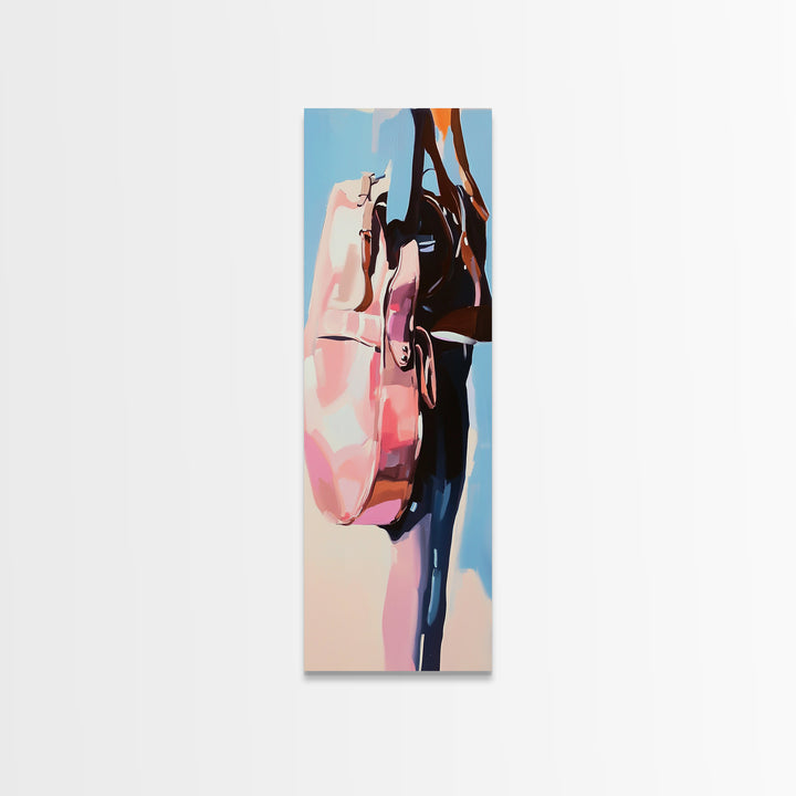 Travel in Style, Chic Handbag Painting, Modern Fashion Decor, Soft Pastel Aesthetic, Minimalist Wall Art, Elegant Home, Canvas Print
