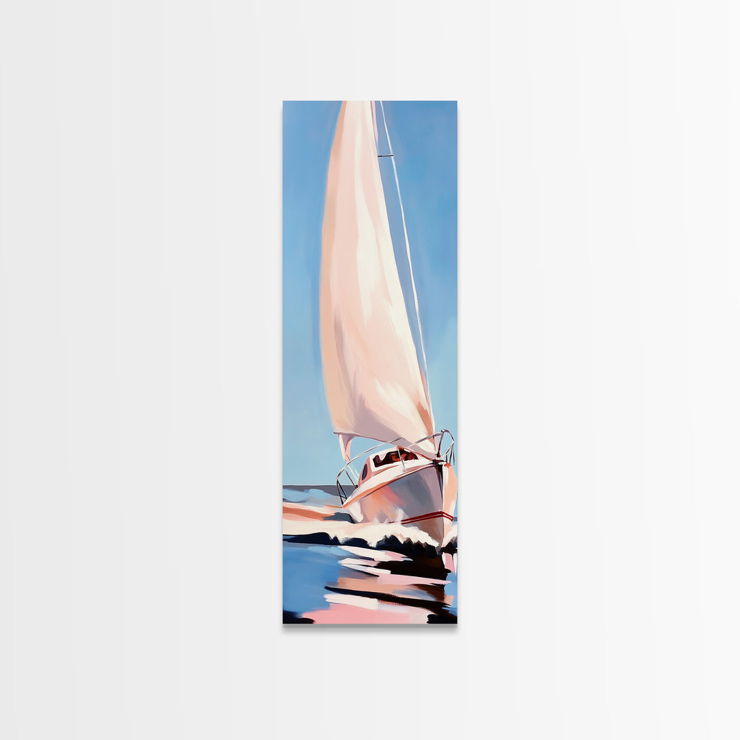 Sailing Dream, Nautical Adventure Art, Soft Pastel Seascape, Elegant Coastal Decor, Minimalist Ocean Scene, Framed Canvas Print