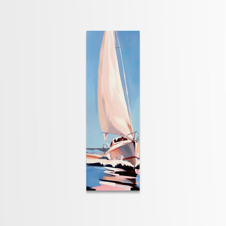 Sailing Dream, Nautical Adventure Art, Soft Pastel Seascape, Elegant Coastal Decor, Minimalist Ocean Scene, Framed Canvas Print