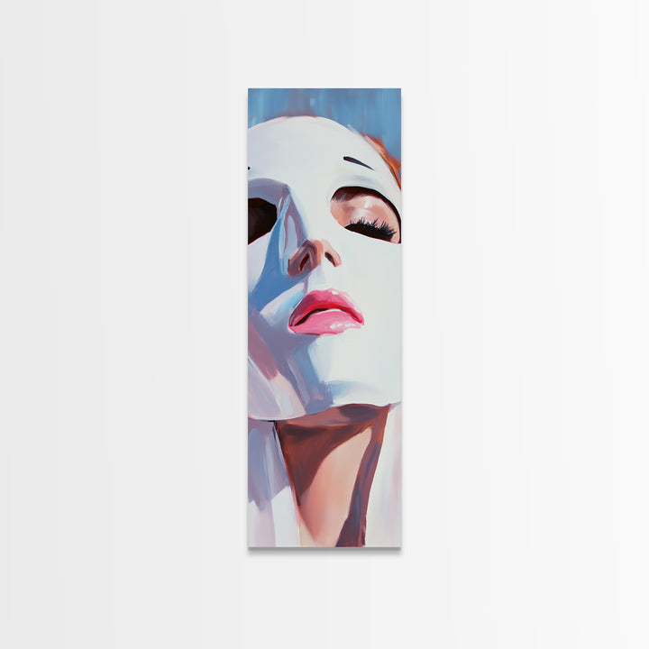Masked Woman Portrait, Surreal Face Art, Abstract Feminine Painting, Contemporary Wall Art, Modern Aesthetic, Framed Canvas Print