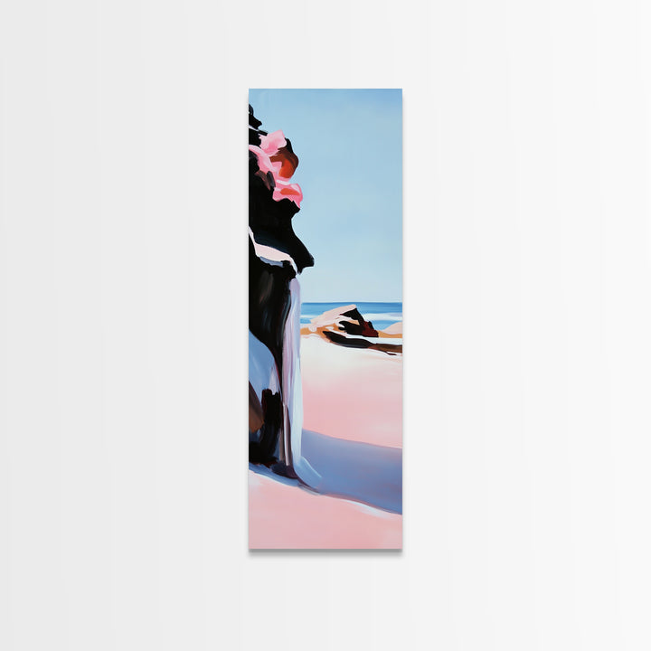 Coastal Cliffs, Pink Waves, Ocean Sunset, Canvas Print, Seascape Wall Art, Beach House Decor, Minimalist Coastal Art, Bedroom Wall Art