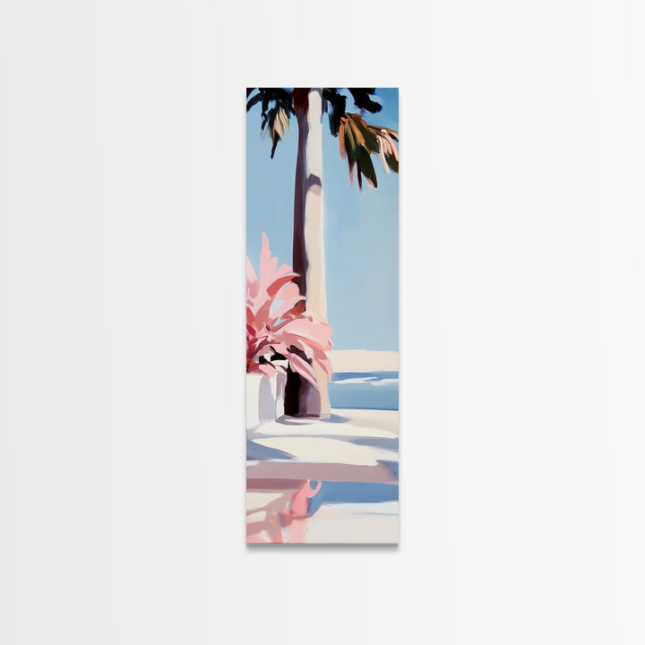 Coastal Palm Tree, Tropical Wall Art, Seaside Home Decor, Framed Canvas Print, Pastel Beach Aesthetic, Living Room Art, Summer Vibes