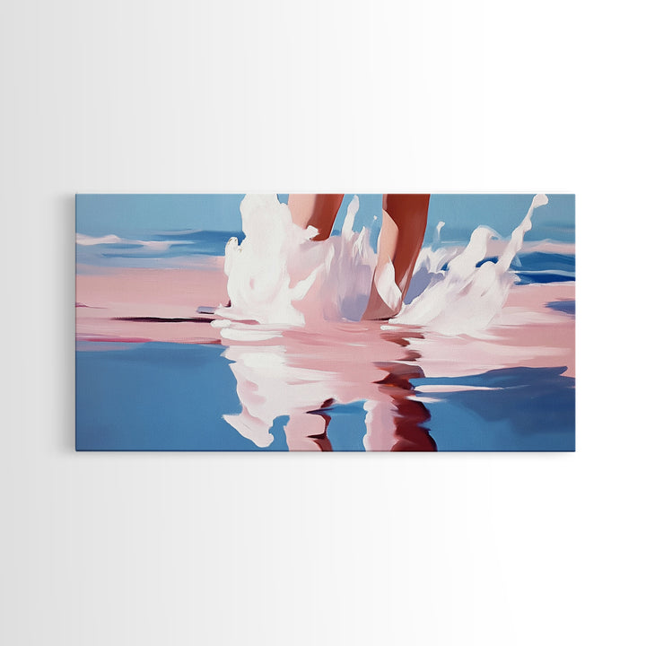 Ocean Reflection, Pink Waves, Beach Aesthetic, Coastal Art, Living Room Wall Art, Modern Seascape, Surreal Art, Framed Canvas Print