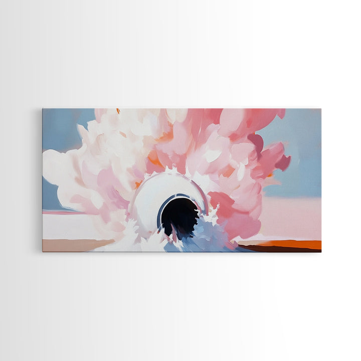 Abstract Explosion, Pink Cloud Art, Surreal Dreamy Painting, Modern Pastel Wall Decor, Whimsical Home Aesthetic, Framed Canvas Print