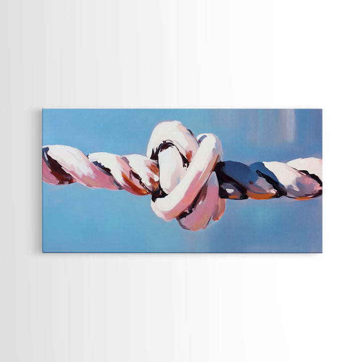 Nautical Rope Knot, Coastal Ocean Art, Maritime Wall Decor, Minimalist Nautical Painting, Boho Beach Aesthetic, Framed Canvas Print