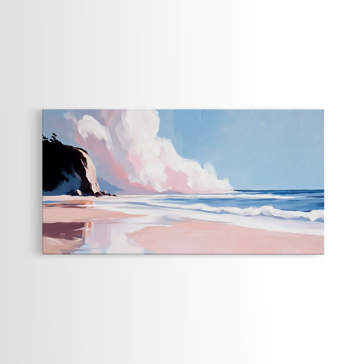 Ocean Cliff, Dreamy Coastal Landscape, Pastel Seascape Art, Framed Canvas Print, Beach House Wall Decor, Relaxing Ocean Scene