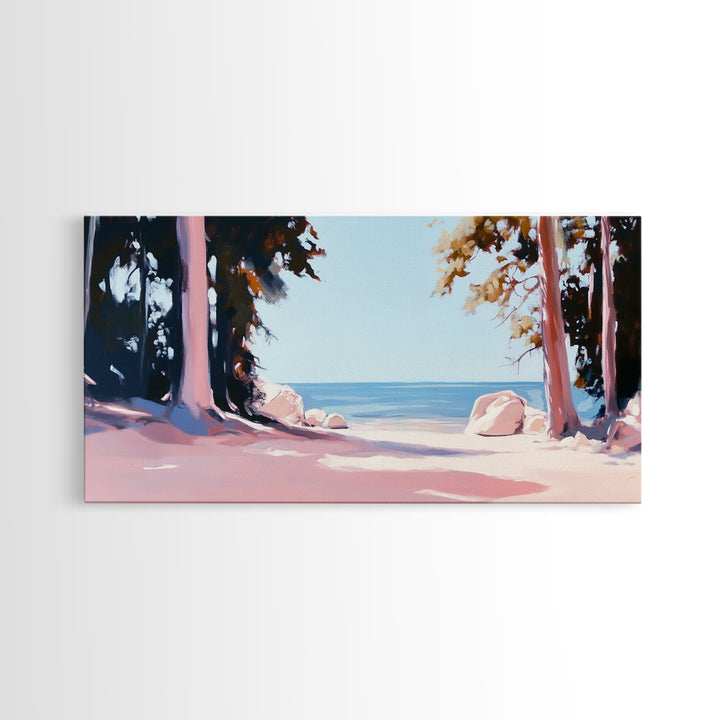 Beach View, Forest Path, Serene, Canvas Print, Coastal Home Decor, Nature Wall Art, Minimalist Art, Bedroom Wall Art, Tranquil Aesthetic