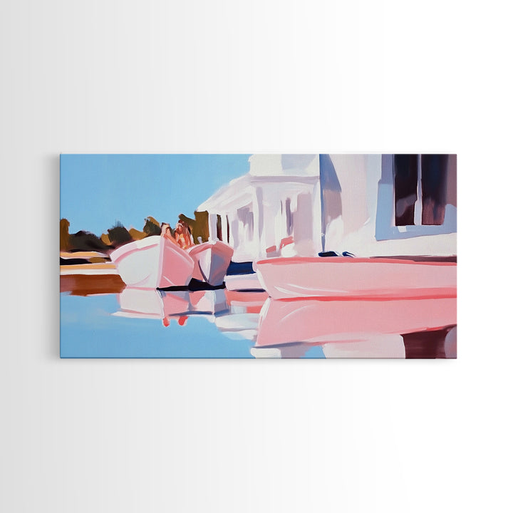 Boats Harbor, Reflection, Canvas Print, Coastal Art, Nautical Wall Art, Minimalist Home Decor, Serene Seascape, Modern Living Room Art