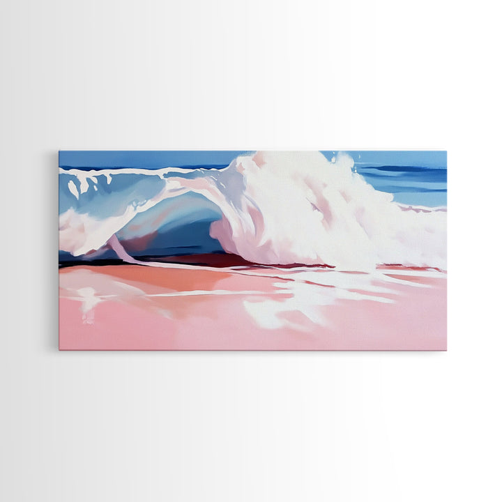 Ocean Wave, Soft Pink, Beach Scene, Canvas Print, Coastal Wall Art, Modern Home Decor, Nautical Aesthetic, Tranquil Bedroom Wall Art
