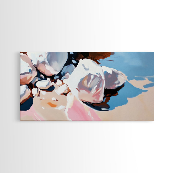 River Stones, Natural Elements, Boho Earthy Decor, Canvas Print, Minimalist Landscape, Zen Inspired Wall Art, Calm and Neutral