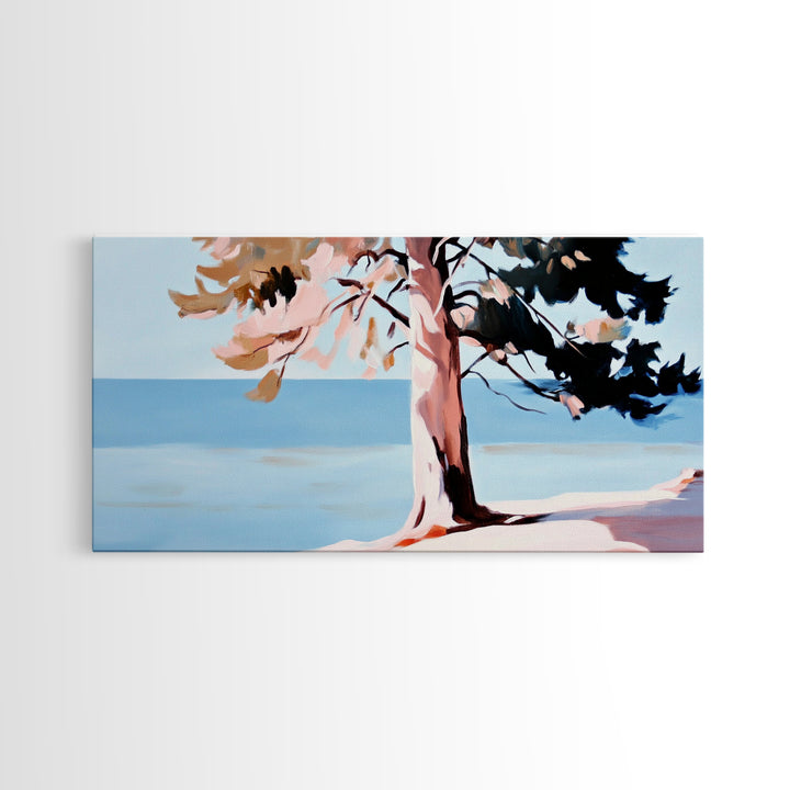 Coastal Tree, Ocean Breeze, Nature Landscape, Serene Scene, Framed Canvas Print, Beach House Wall Art, Relaxing Home Decor, Minimalist