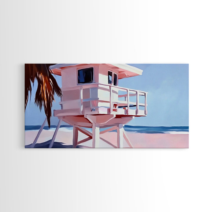 Beach Lifeguard Tower, Coastal Wall Art, Minimalist Beach Print, Boho Coastal Decor, Summer Beach House, Living Room Canvas Print