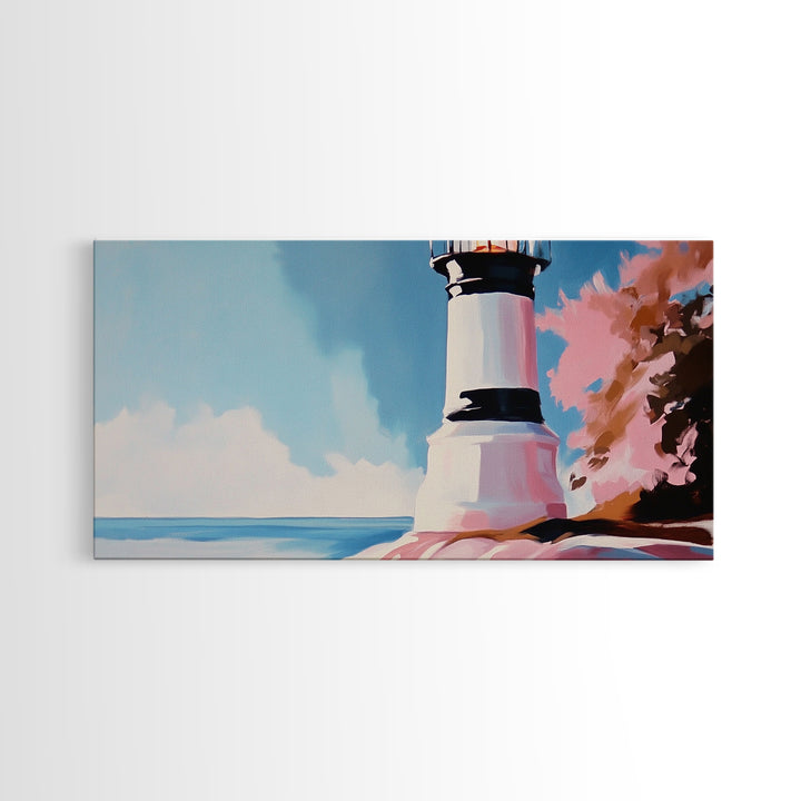 Black and White Lighthouse, Nautical Wall Art, Coastal Decor, Ocean Seascape, Modern Minimalist, Living Room Canvas Print