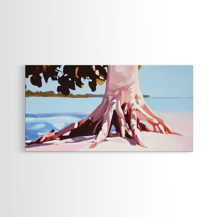 Coastal Tree Roots, Tropical Beach Art, Seaside Nature Print, Boho Coastal Decor, Nautical Wall Art, Living Room Canvas Print