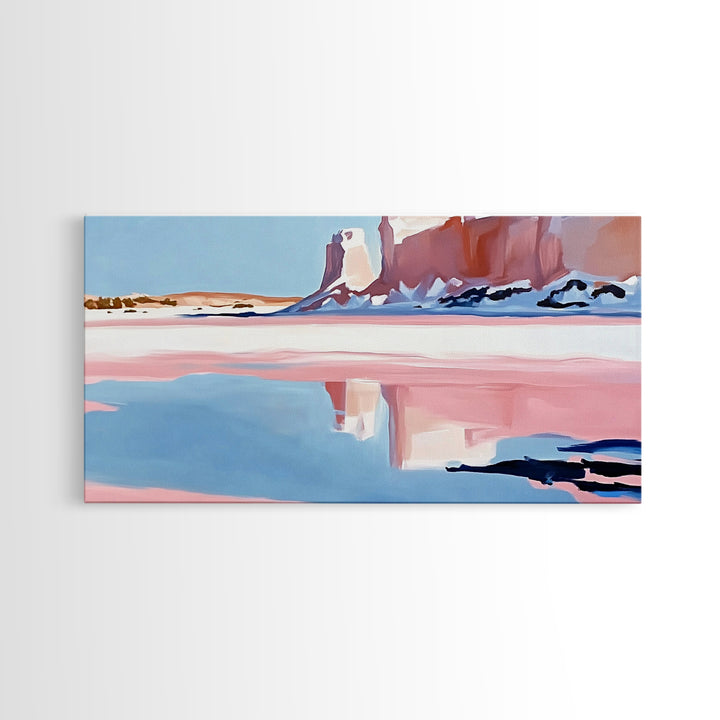 Desert Canyon Reflection, Southwest Landscape Art, Boho Nature Print, Western Wall Decor, Earthy Minimalist, Living Room Framed Canvas Print