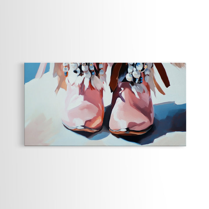 Boho Boots, Western Fashion, Beaded Cowboy Style, Rustic Aesthetic, Country Chic Decor, Modern Americana Art, Bedroom Wall Art