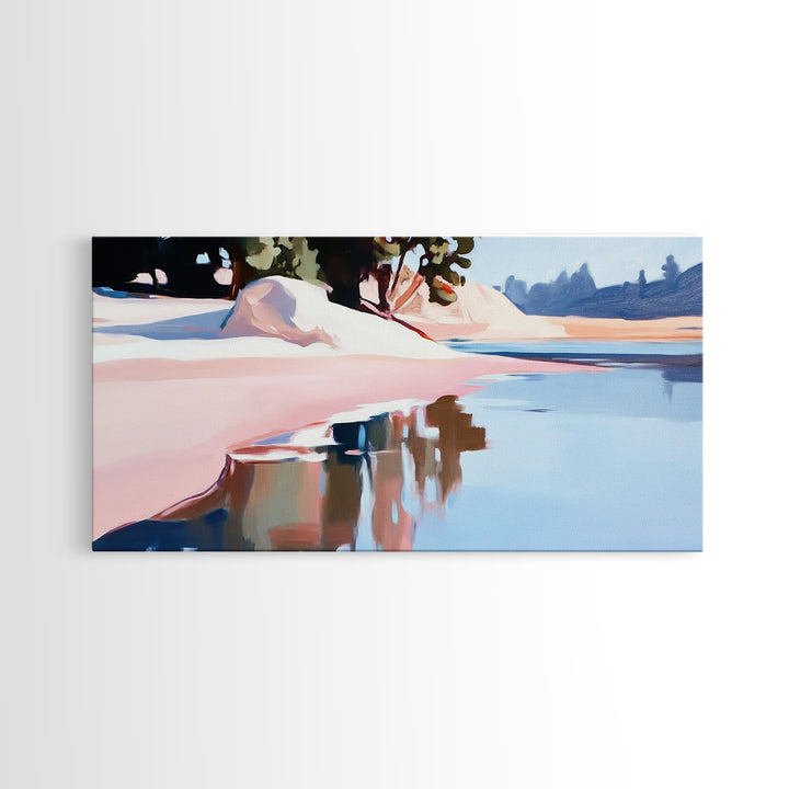 Coastal Tree, Overhang, Canvas Print, Ocean-inspired decor, modern beach wall art, pastel seascape, tranquil scenery, tropical vibes