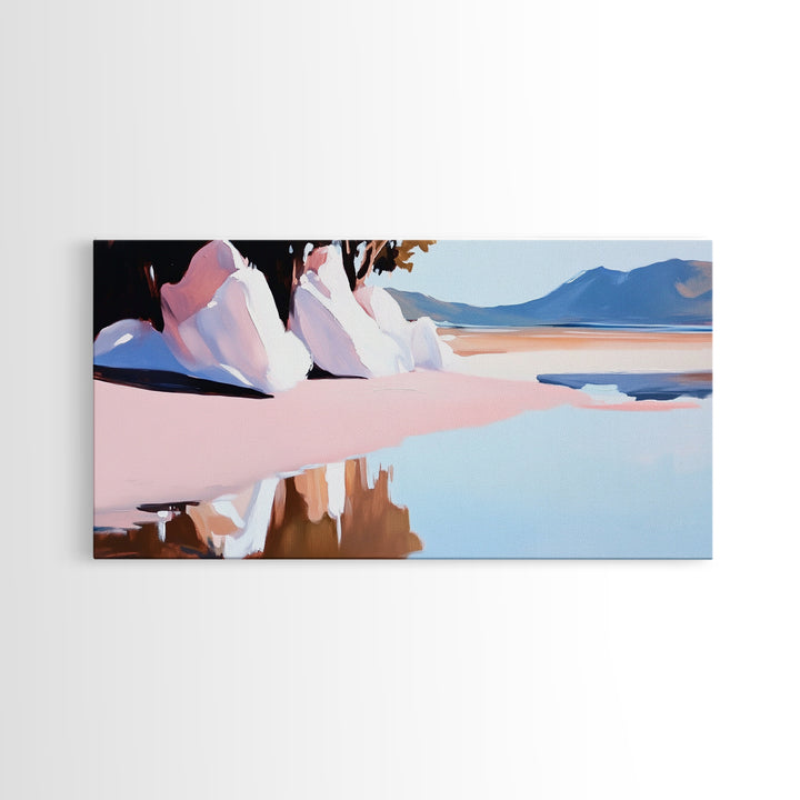 Beach Reflection, Sand, Canvas Print, Modern coastal decor, boho beach painting, tranquil water reflections, soft pastels, minimalist art