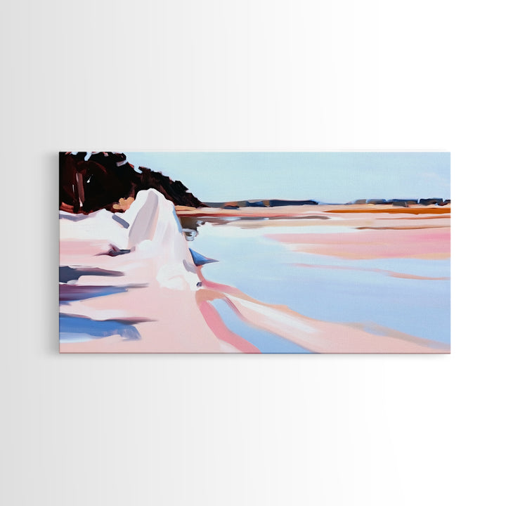 Cliffs Water, Reflection, Canvas Print, Coastal nature art, contemporary seascape painting, shoreline view, pastel scenery, ocean decor