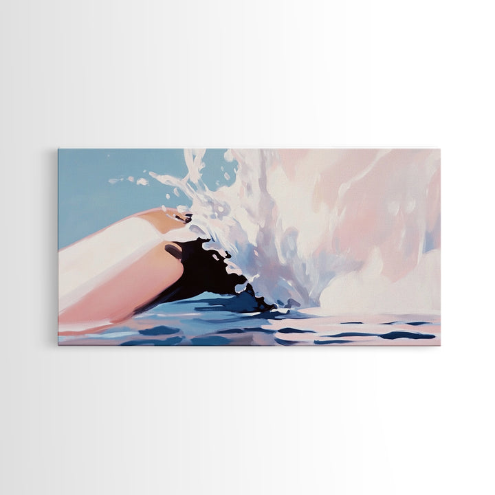 Ocean Splash, Wave Art, Coastal Decor, Beach House, Modern Seascape, Blue Wall Art, Water Painting, Minimalist, Framed Canvas Print