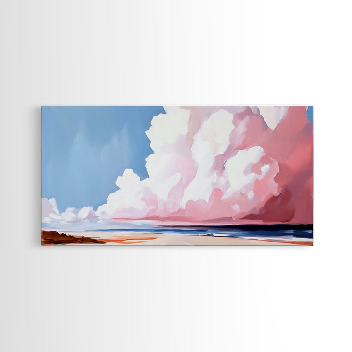 Cloudscape, Dreamy Sky, Coastal Horizon, Framed Canvas Print, Minimalist Art, Blue and Pink Decor, Bedroom Wall Art, Sky Lover Gift