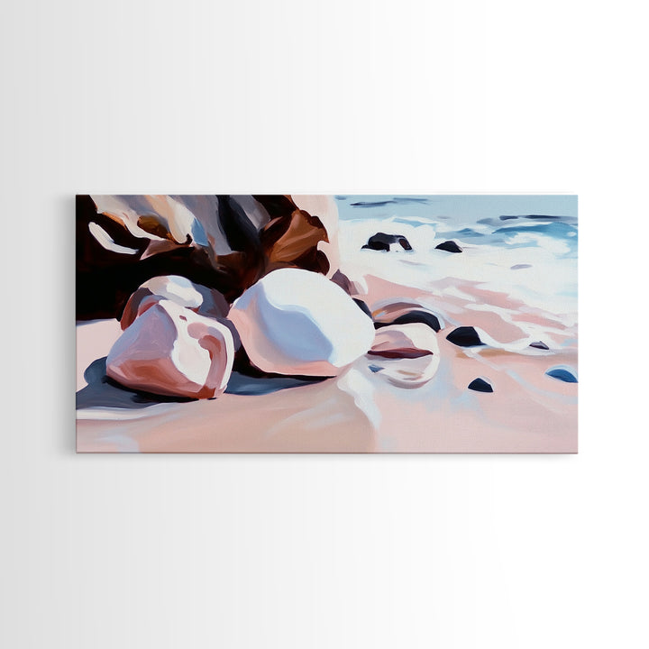 Coastal Rocks, Beach Waves, Ocean Wall Art, Framed Canvas Print, Nautical Decor, Summer Vibes, Relaxing Seaside Scene, Living Room Art