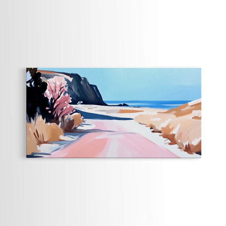 Ocean Road, Coastal Drive, Scenic Beach Art, Framed Canvas Print, Nautical Decor, Minimalist Landscape, Calm Vibes, Living Room Wall Art
