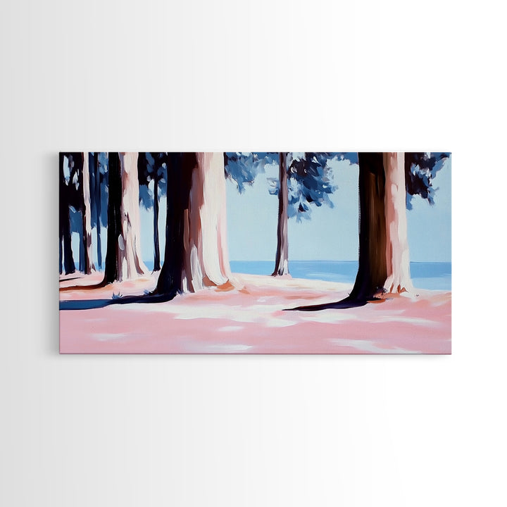 Pine Forest, Tranquil Landscape Art, Nature Inspired Print, Coastal Trees, Earthy Tones, Modern Wilderness Decor, Canvas Print