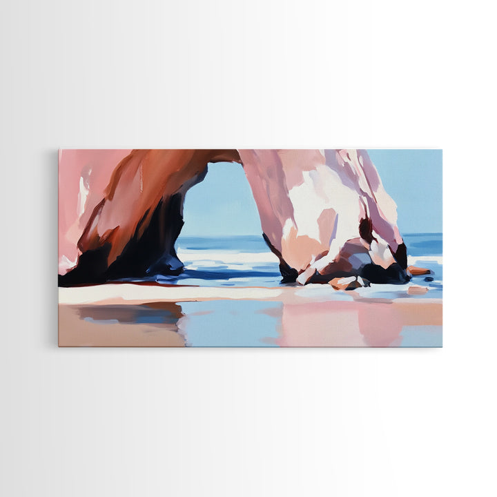Rock Arch, Coastal Nature Art, Ocean Landscape Painting, Framed Canvas Print, Beach Wall Decor, Seascape Art, Minimalist Decor