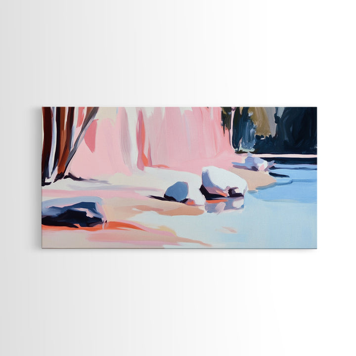 Rocky Beach, Nature Scene, Framed Canvas Print, Minimalist Seascape, Ocean Wall Art, Earthy Home Decor, Modern Coastal Art, Office