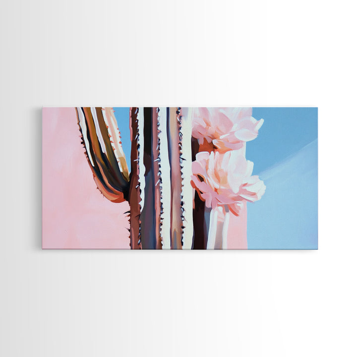 Cactus Bloom, Southwestern Wall Decor, Modern Desert Art, Boho Nature Painting, Minimalist Floral Scene, Aesthetic Pastel Tones, Canvas Print