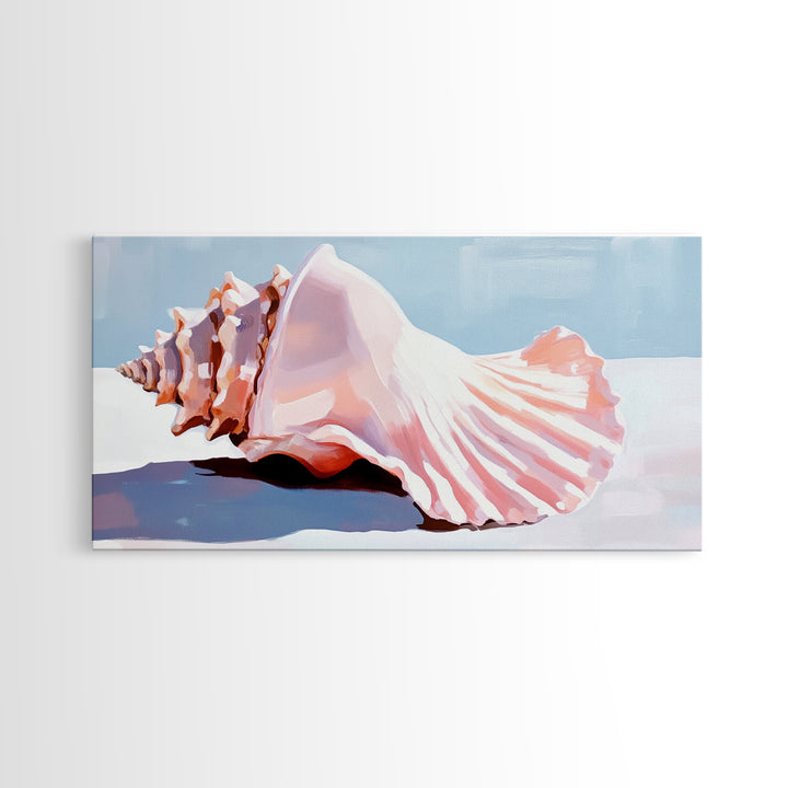 Conch Shell, Beach, Pastel, Framed Canvas Print, Coastal Wall Art, Tropical Decor, Seashell Aesthetic, Living Room Accent Piece