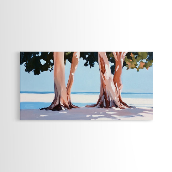 Beach Trees, Tropical Landscape, Nature Artwork, Coastal Home Decor, Minimalist Wall Art, Living Room Wall Art, Framed Canvas Print