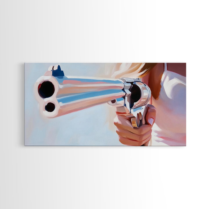 Chrome Gun, Western Art, Cowboy Decor, Canvas Print, Edgy Wall Art, Modern Painting, Masculine Art, Man Cave Wall Decor