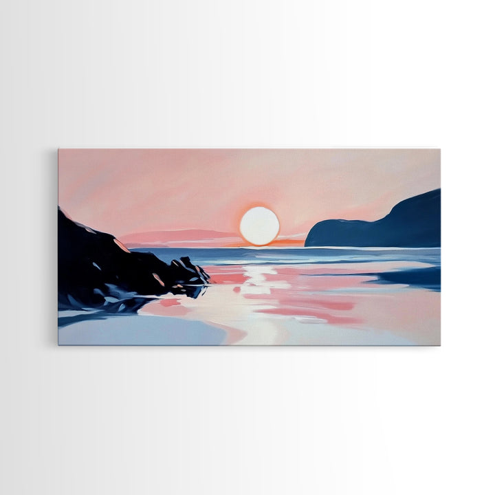 Dreamy Sunset, Coastal View, Framed Canvas Print, Serene Seascape, Beach House Decor, Modern Ocean Art, Calming Home Aesthetic