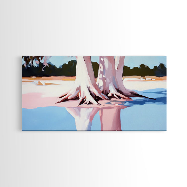 Cypress Reflection, Nature Art, Framed Canvas Print, Landscape Wall Decor, Modern Home Aesthetic, Boho Forest Painting