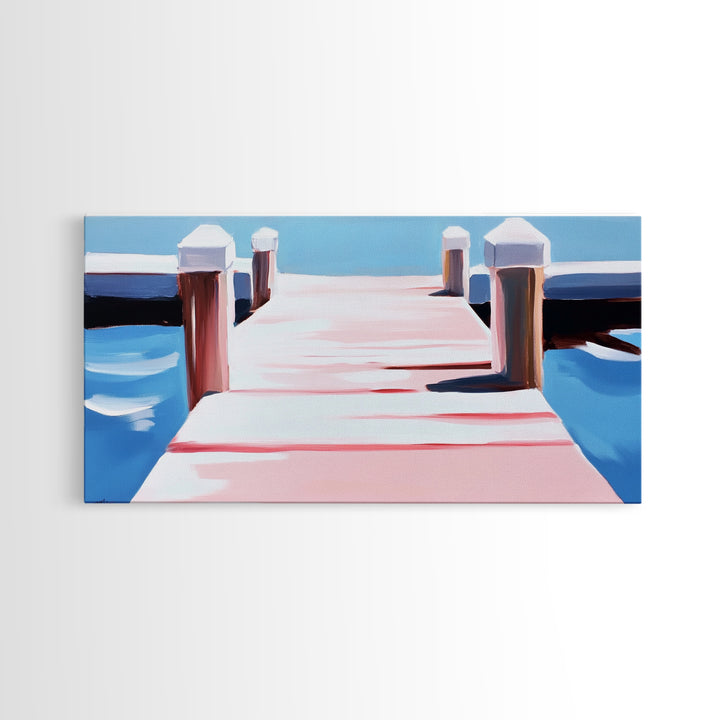 Dockside View, Nautical Art, Framed Canvas Print, Coastal Wall Decor, Beach House Aesthetic, Minimalist Ocean Painting