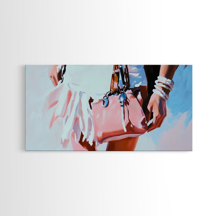 Beach Chic, Boho Fashion, Framed Canvas Print, Coastal Wall Art, Feminine Aesthetic, Pastel Painting, Modern Home Decor