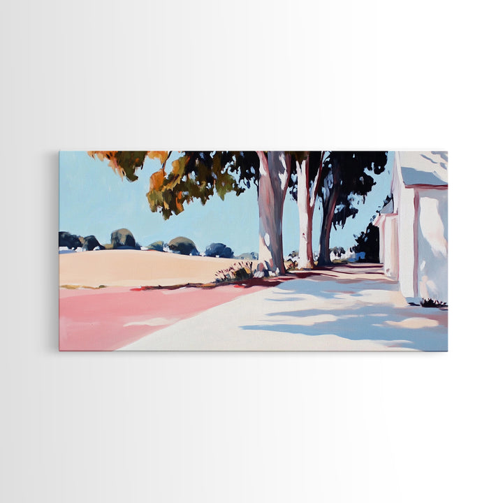 Country Road, Rural Landscape, Serene Nature, Golden Fields, Rustic Farmhouse, Countryside Charm, Warm Autumn Hues, Canvas Print