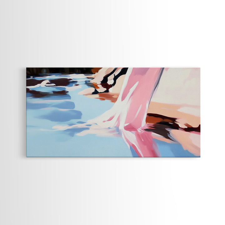 Flowing Water, Abstract Landscape, River Reflection, Soft Blues and Pinks, Peaceful Nature, Contemporary Minimalism, Canvas Print