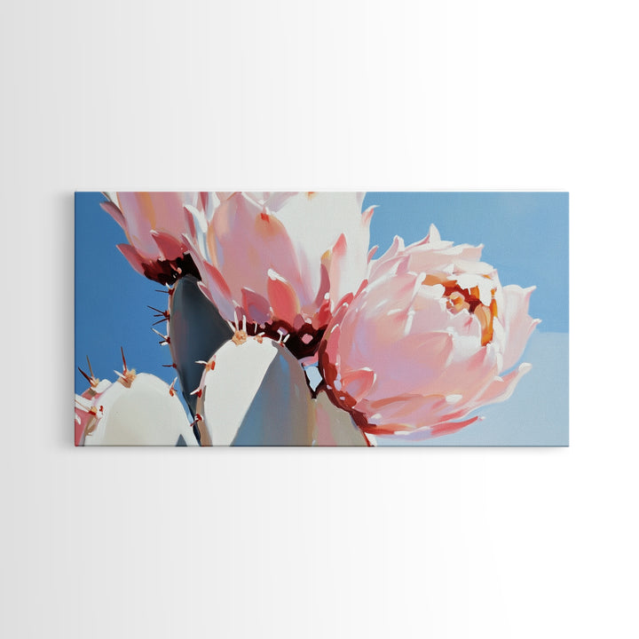Cactus Blossoms, Desert Botanical Art, Vibrant Succulent, Pink Flowering Cactus, Bohemian Aesthetic, Canvas Print, Living Room